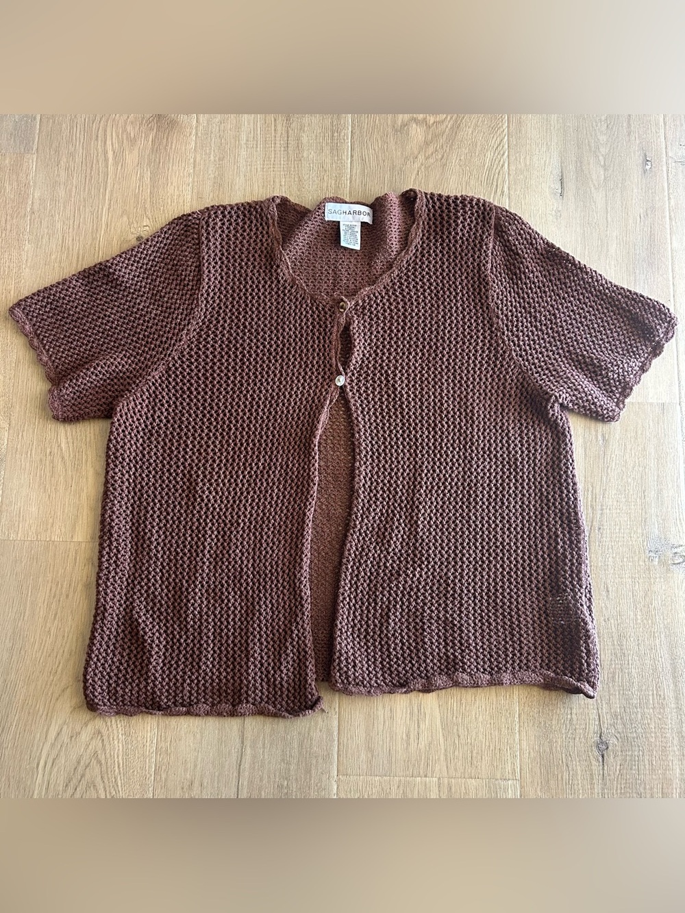 Vintage Sag Harbor Short Sleeve Crochet Knit Cardigan